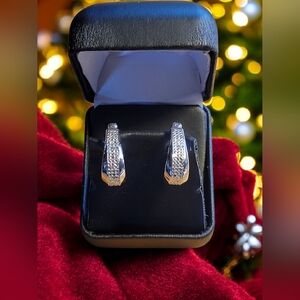 Elegant Silver Tone Crystal Hoop Earrings NEW